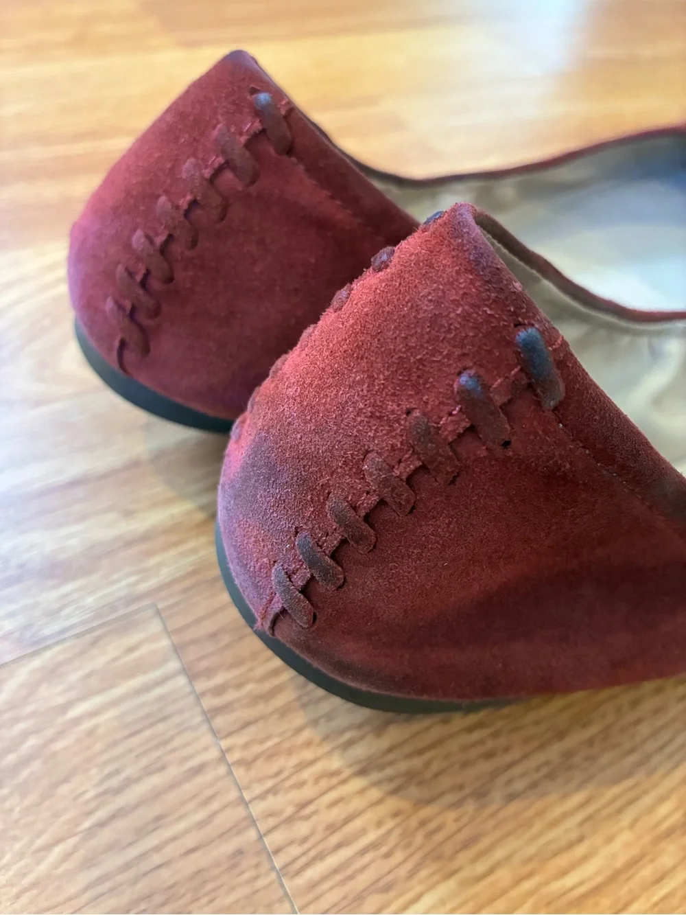 Tory Burch Wine Suede Logo Ballet Flats
